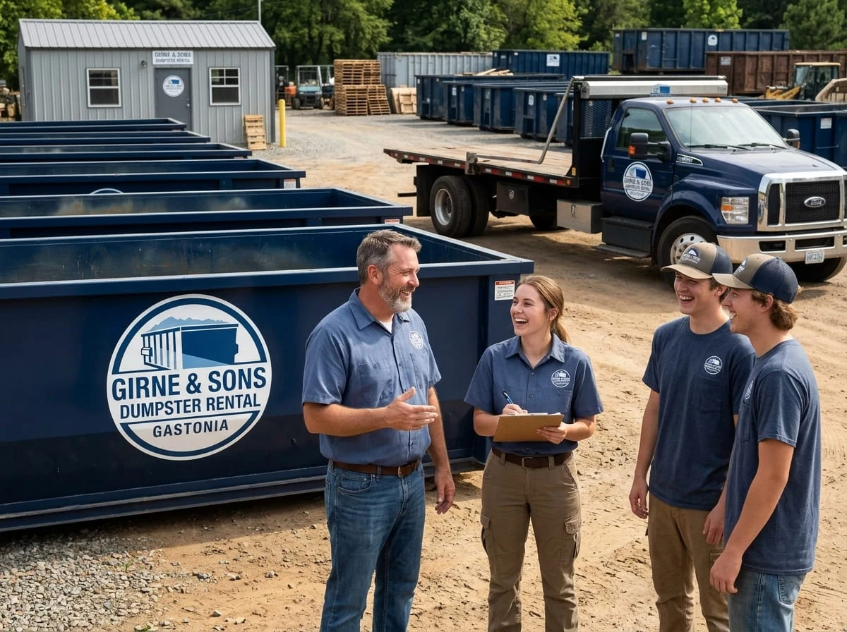Gastonia and Gaston County service area Girne & Sons Dumpster Rental Gastonia crew on location serving Gastonia, NC and Gaston County